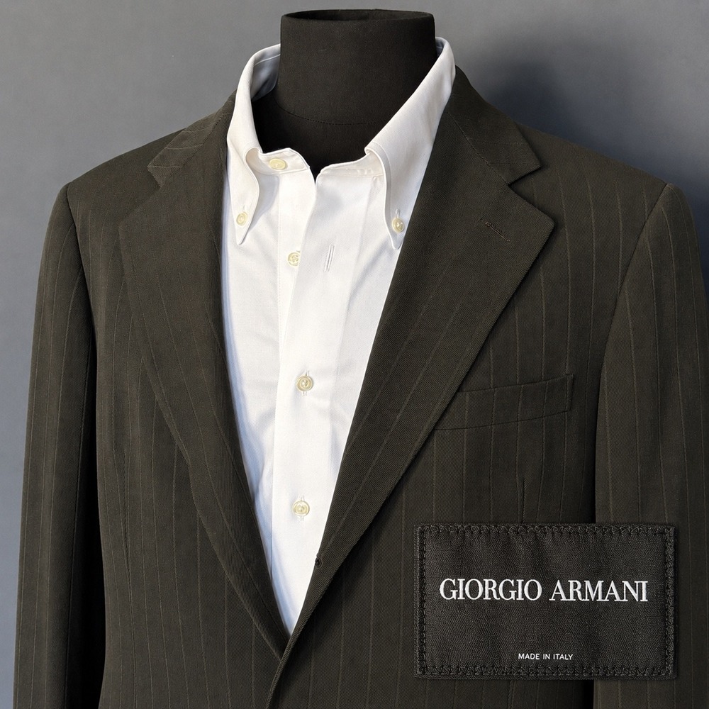 2 Piece Suit - Giorgio Armani Black Label | Sz 42R | Olive Pinstripe Italy Borgo